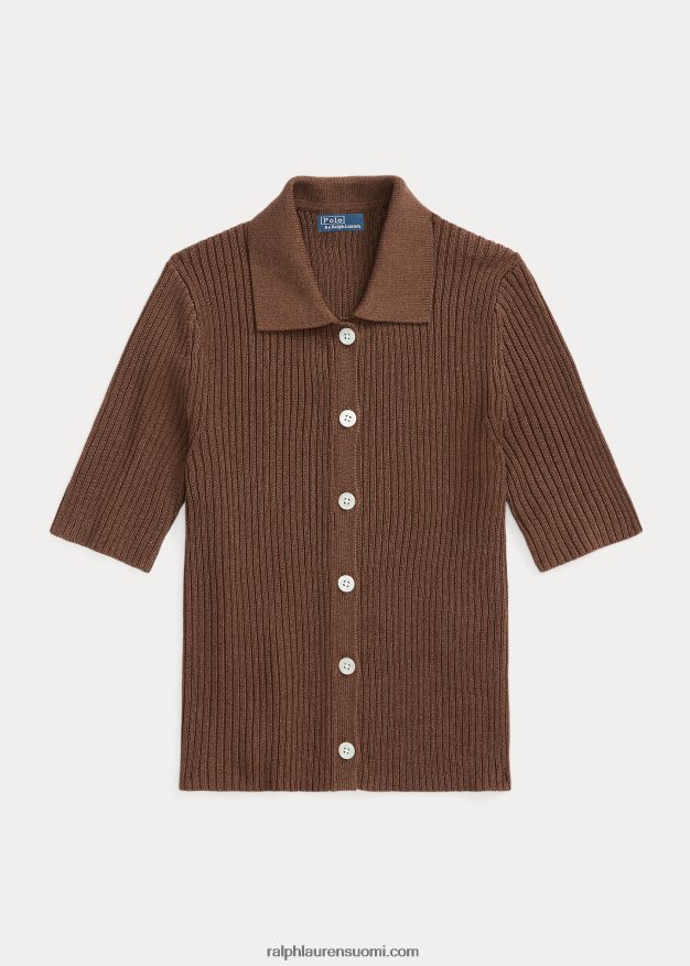 Ralph Lauren naiset rib-neulottu lyhythihainen poolotakki 0Z24ZR3185 suklaanruskea
