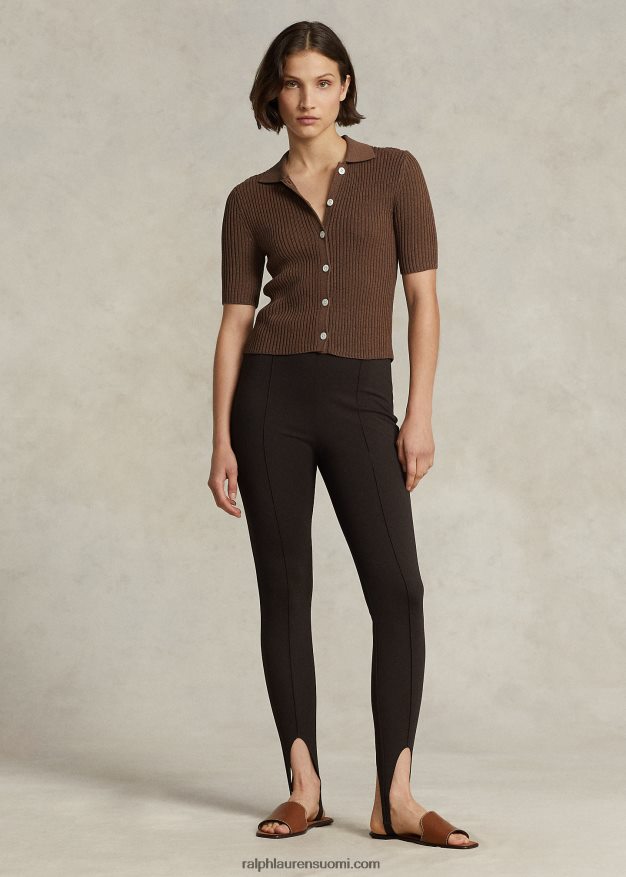 Ralph Lauren naiset rib-neulottu lyhythihainen poolotakki 0Z24ZR3185 suklaanruskea