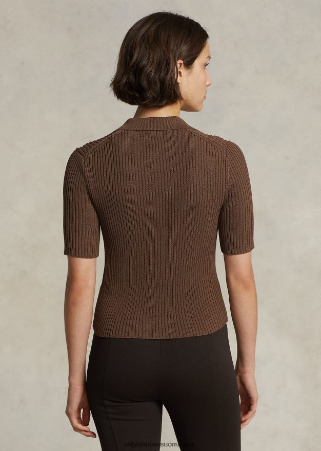 Ralph Lauren naiset rib-neulottu lyhythihainen poolotakki 0Z24ZR3185 suklaanruskea