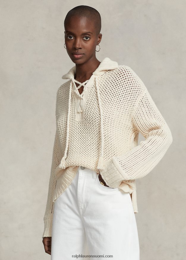 Ralph Lauren naiset ristipistonauhallinen puuvillavillapusero 0Z24ZR3040 ja kerman päälle