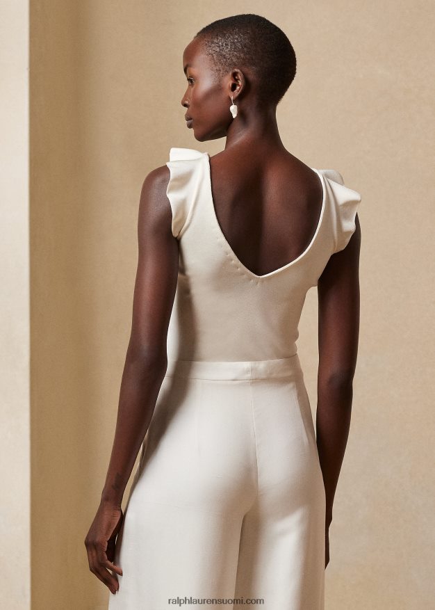 Ralph Lauren naiset silkkisekoitetta hihaton v-pääntiepusero 0Z24ZR3502 lux kerma