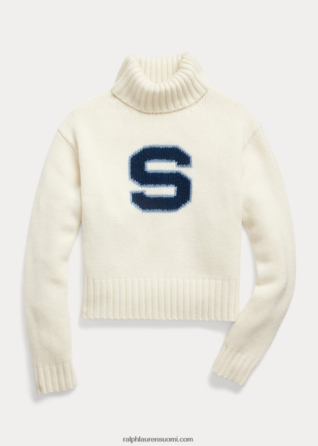 Ralph Lauren naiset spelman-kokoelma kirje villapaita 0Z24ZR3316 pergamentti kerma