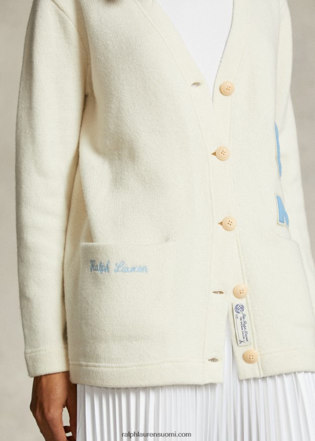 Ralph Lauren naiset spelman-malliston v-kaula-aukkoinen neuletakki 0Z24ZR3318 pergamentti kerma