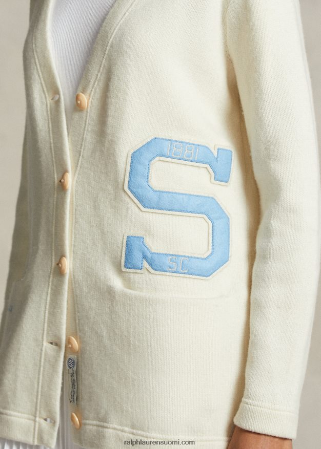 Ralph Lauren naiset spelman-malliston v-kaula-aukkoinen neuletakki 0Z24ZR3318 pergamentti kerma