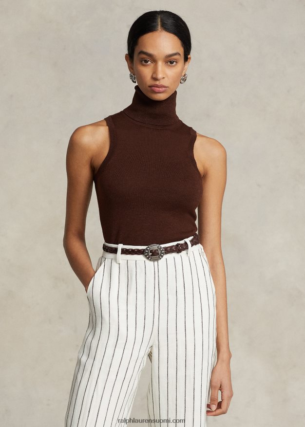 Ralph Lauren naiset villainen hihaton villapaita 0Z24ZR3160 suklaanruskea