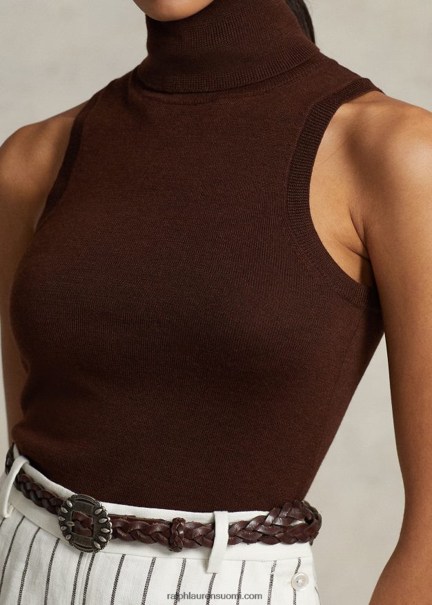 Ralph Lauren naiset villainen hihaton villapaita 0Z24ZR3160 suklaanruskea