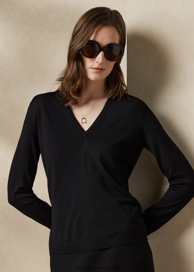 Ralph Lauren naiset villainen pitkähihainen v-pääntie neule 0Z24ZR9125 musta