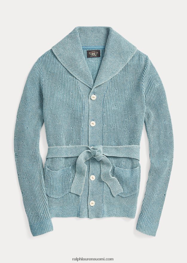 Ralph Lauren naiset vyöllinen puuvilla-pellavatakki 0Z24ZR3641 vaalea indigo