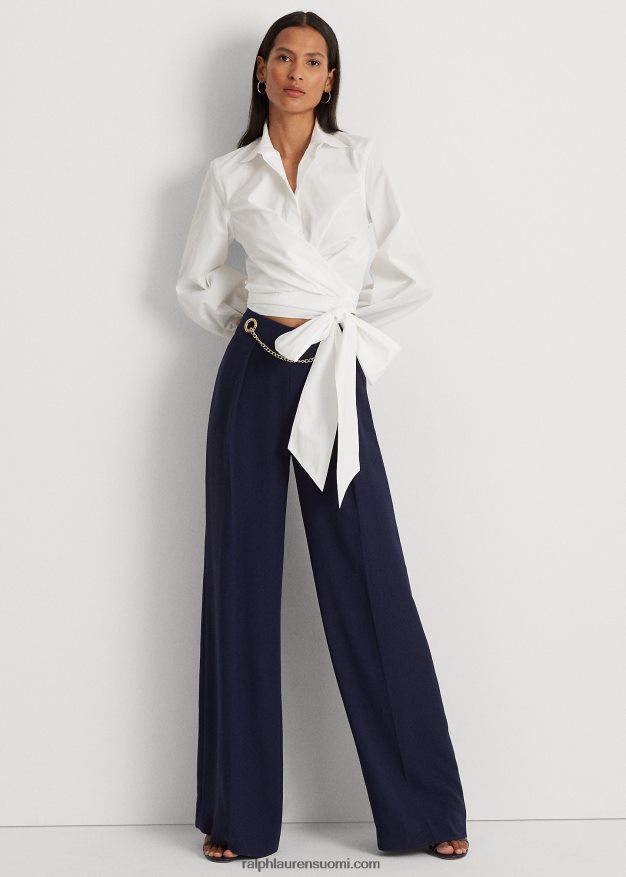 Ralph Lauren naiset Edessä solmittava leveäkankainen t-paita 0Z24ZR4404 valkoinen