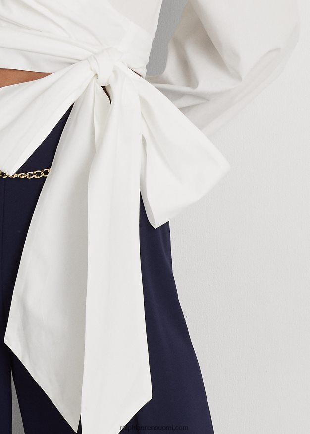 Ralph Lauren naiset Edessä solmittava leveäkankainen t-paita 0Z24ZR4404 valkoinen