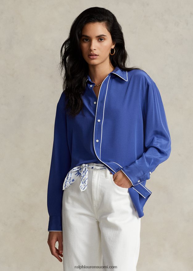 Ralph Lauren naiset Mulberry silkkipaita 0Z24ZR3078 kuninkaallinen laivasto