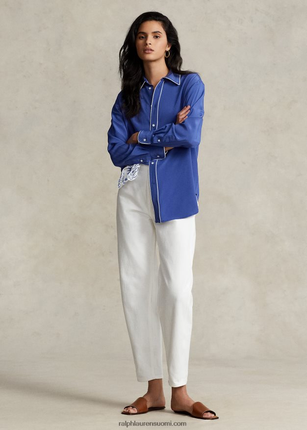 Ralph Lauren naiset Mulberry silkkipaita 0Z24ZR3078 kuninkaallinen laivasto