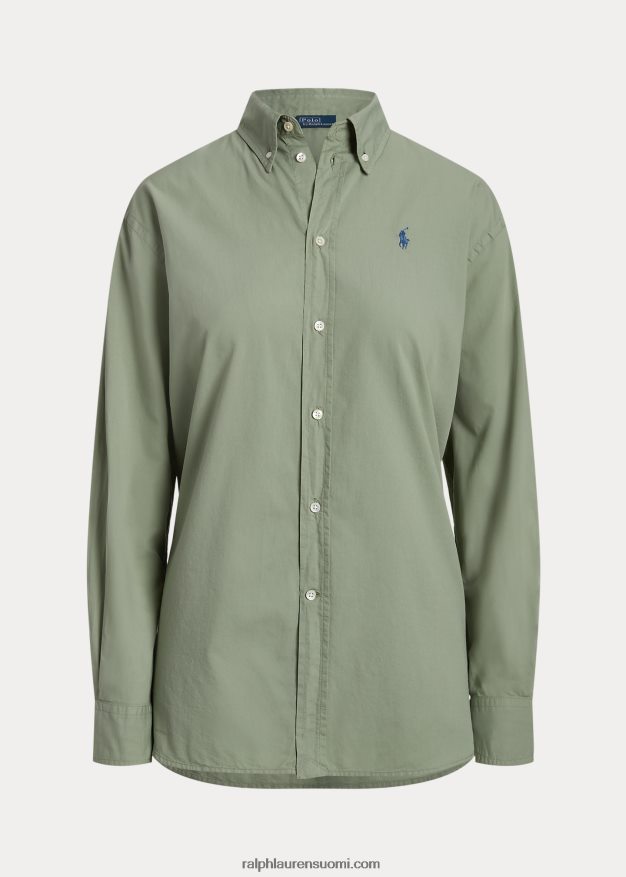 Ralph Lauren naiset Ylisuuri puuvillatwill-paita 0Z24ZR3156 vihreä kivi