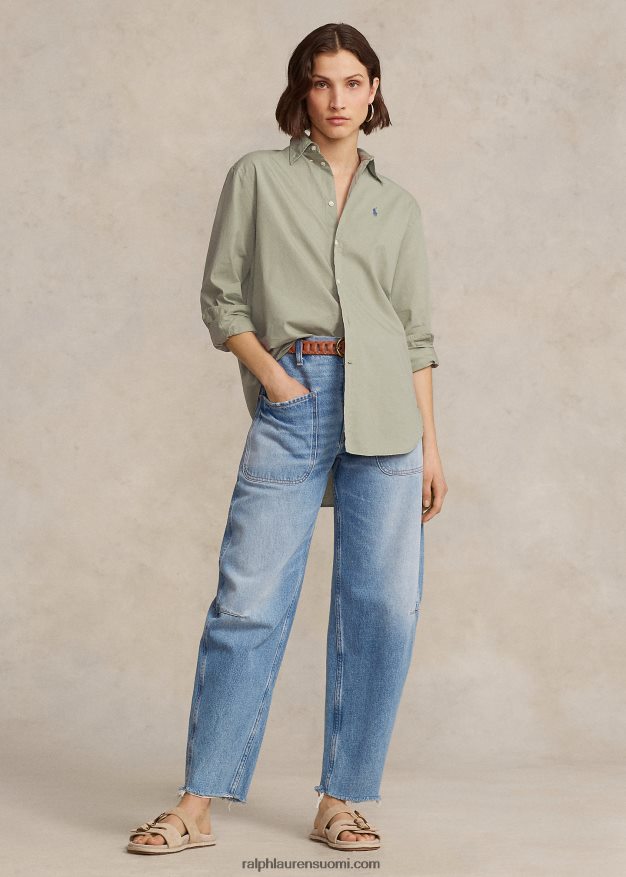 Ralph Lauren naiset Ylisuuri puuvillatwill-paita 0Z24ZR3156 vihreä kivi