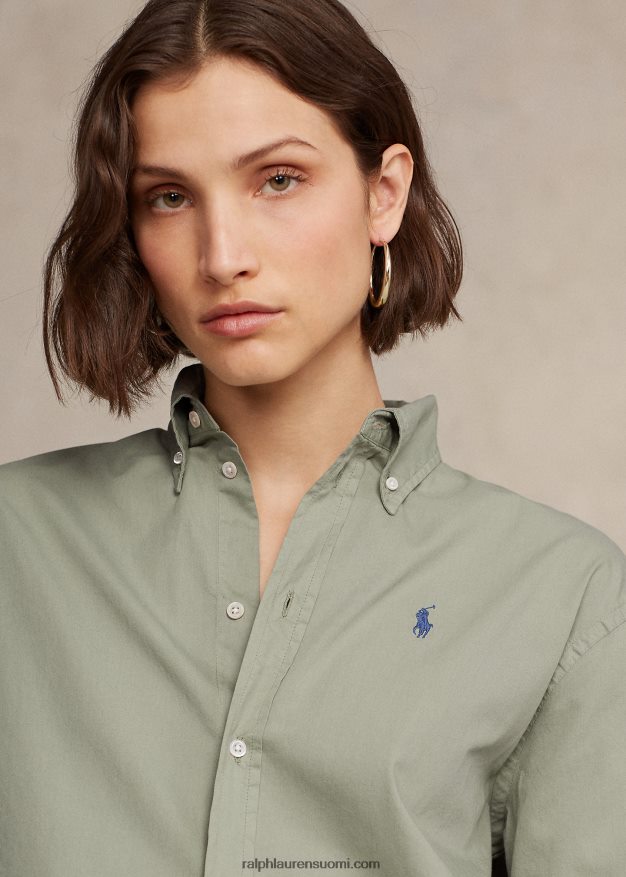 Ralph Lauren naiset Ylisuuri puuvillatwill-paita 0Z24ZR3156 vihreä kivi