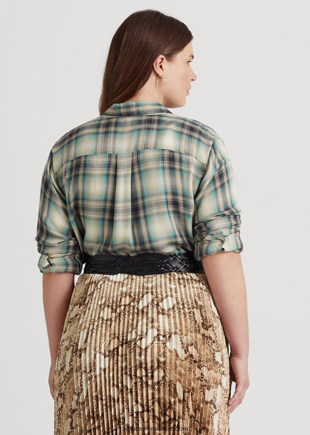 Ralph Lauren naiset Ylisuuri ruudullinen twill-paita 0Z24ZR4771 sininen/vihreä multi