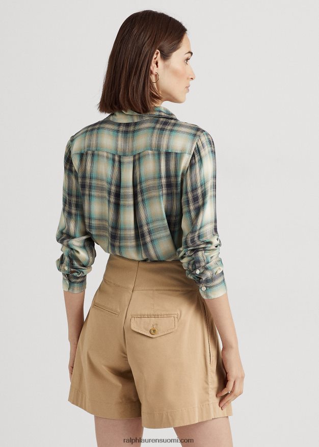 Ralph Lauren naiset Ylisuuri ruudullinen twill-paita 0Z24ZR4881 sininen/vihreä multi