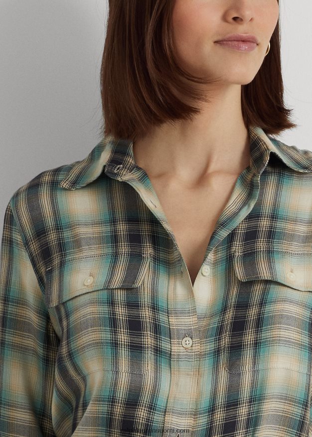 Ralph Lauren naiset Ylisuuri ruudullinen twill-paita 0Z24ZR4881 sininen/vihreä multi