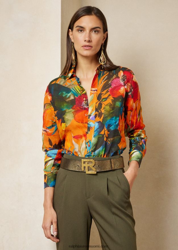 Ralph Lauren naiset adrien print pellava voile paita 0Z24ZR9282 oranssi multi