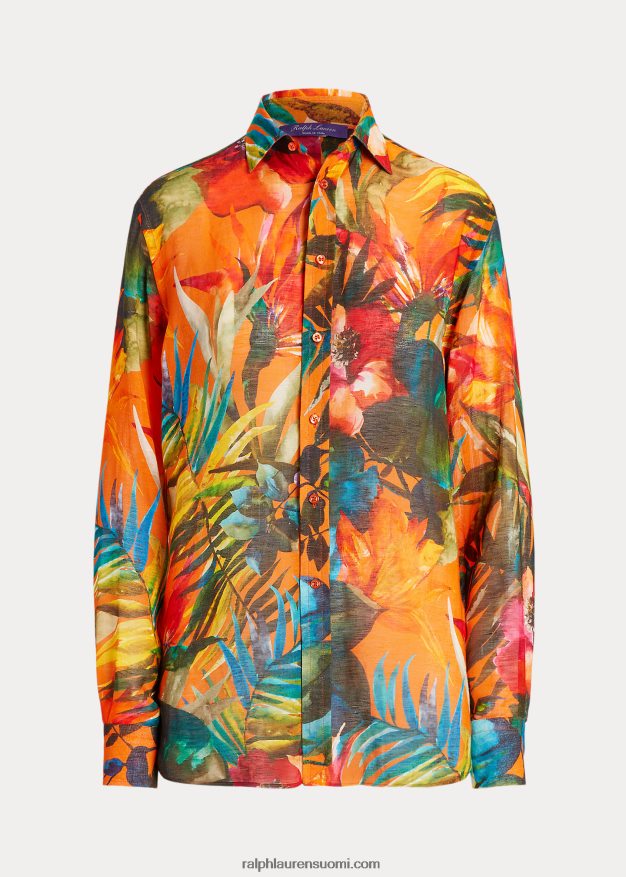 Ralph Lauren naiset adrien print pellava voile paita 0Z24ZR9282 oranssi multi