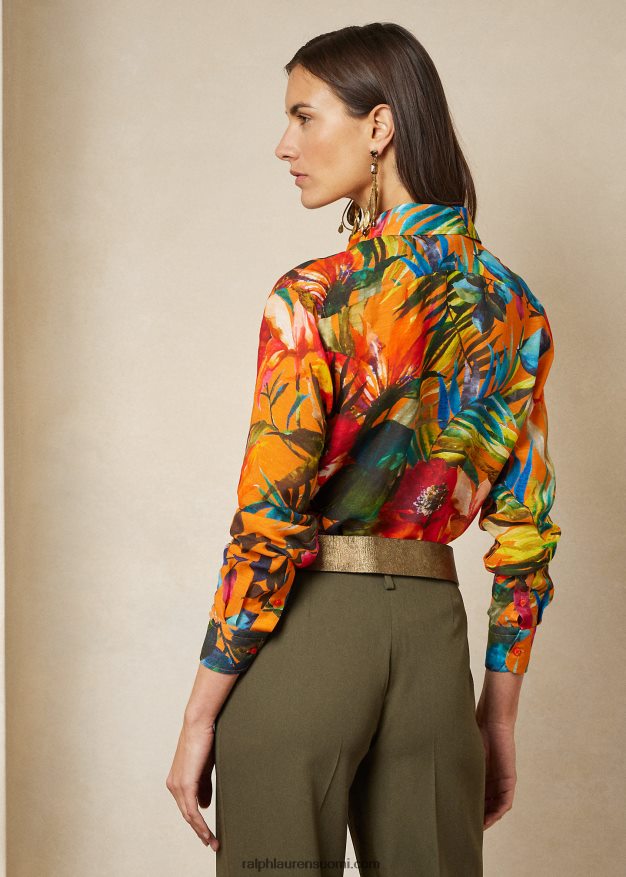 Ralph Lauren naiset adrien print pellava voile paita 0Z24ZR9282 oranssi multi