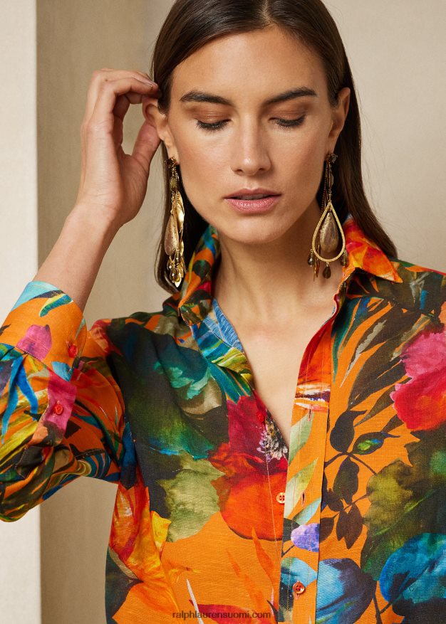 Ralph Lauren naiset adrien print pellava voile paita 0Z24ZR9282 oranssi multi