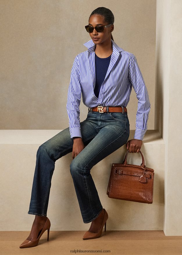 Ralph Lauren naiset adrien raidallinen puuvillapaita 0Z24ZR3458 valkoinen/nimesin sininen