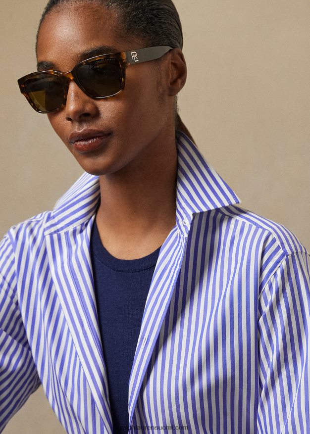 Ralph Lauren naiset adrien raidallinen puuvillapaita 0Z24ZR3458 valkoinen/nimesin sininen