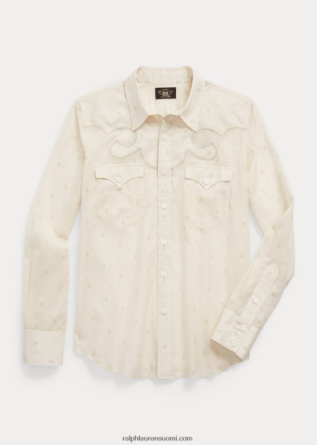 Ralph Lauren naiset brodeerattu puuvillavoile länsipaita 0Z24ZR3628 kerma/rusketus