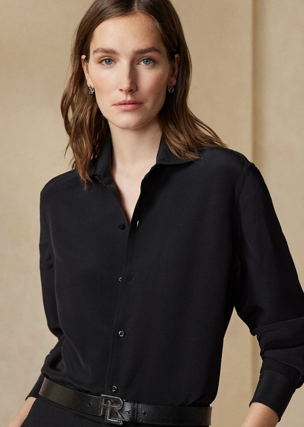 Ralph Lauren naiset capri silkkikreppipaita 0Z24ZR9326 musta