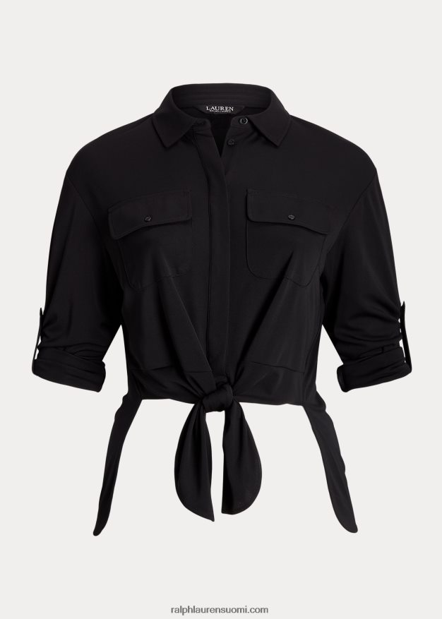 Ralph Lauren naiset edessä solmittava joustava trikoopaita 0Z24ZR4960 musta