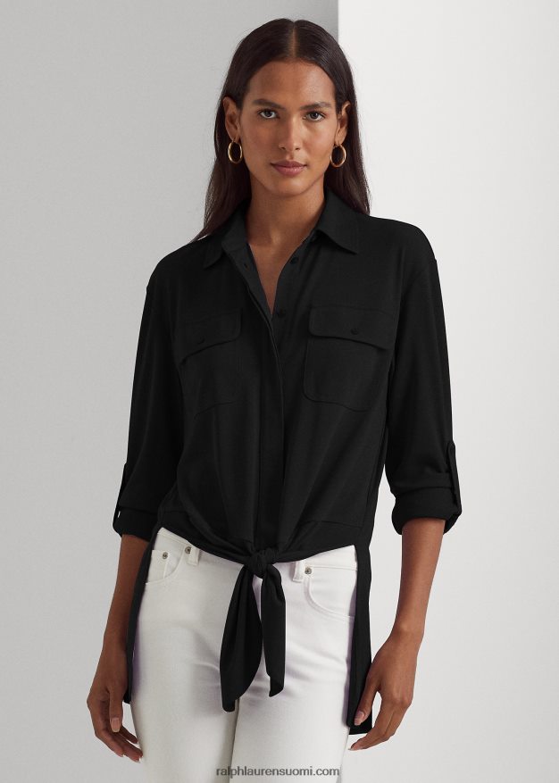 Ralph Lauren naiset edessä solmittava joustava trikoopaita 0Z24ZR9505 musta