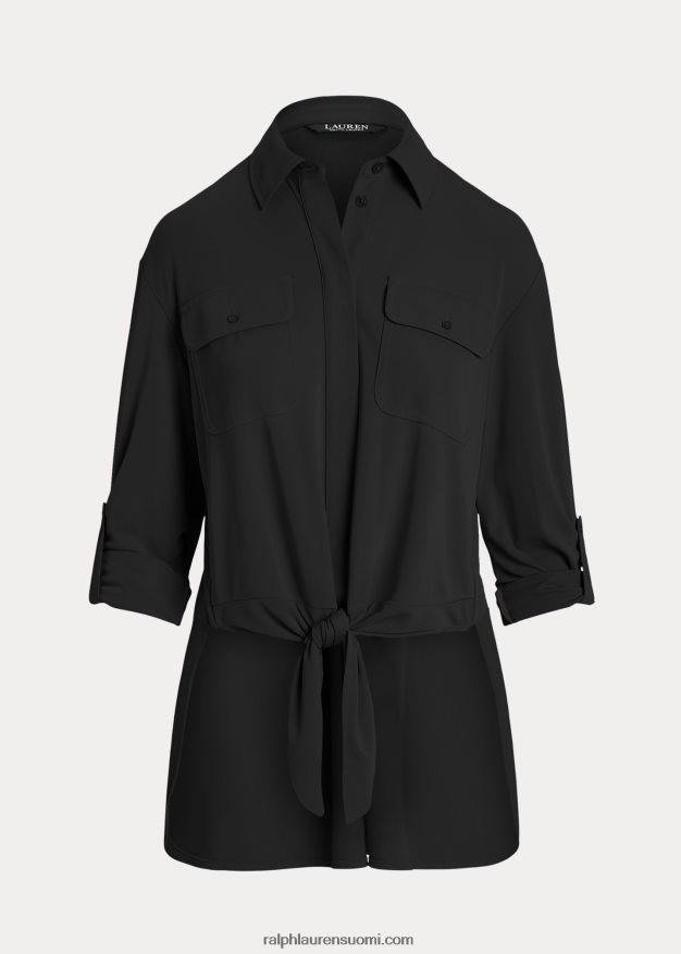 Ralph Lauren naiset edessä solmittava joustava trikoopaita 0Z24ZR9505 musta