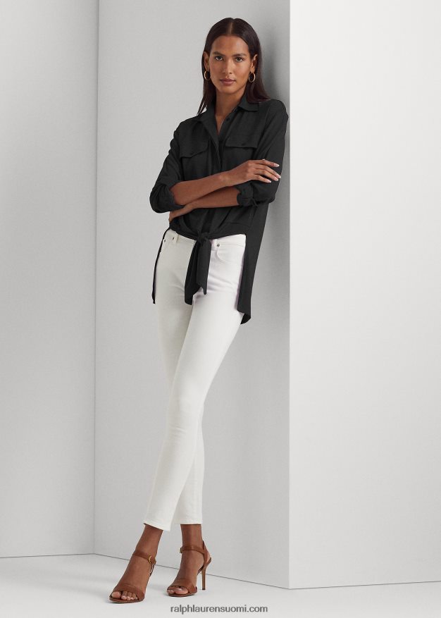 Ralph Lauren naiset edessä solmittava joustava trikoopaita 0Z24ZR9505 musta