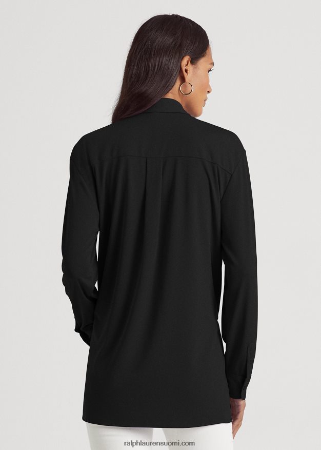 Ralph Lauren naiset edessä solmittava joustava trikoopaita 0Z24ZR9505 musta