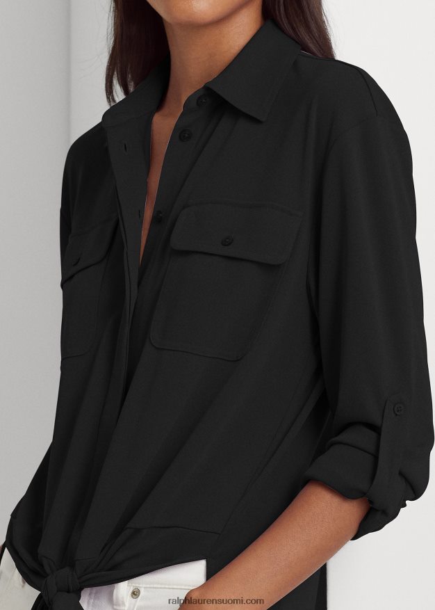 Ralph Lauren naiset edessä solmittava joustava trikoopaita 0Z24ZR9505 musta