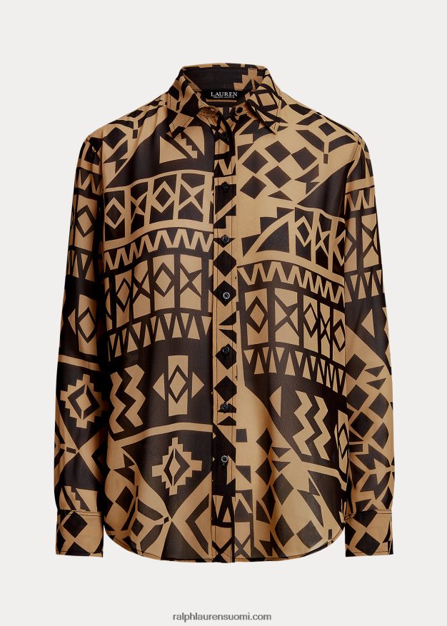 Ralph Lauren naiset geoprintti Georgette-paita 0Z24ZR9535 rusketus/musta