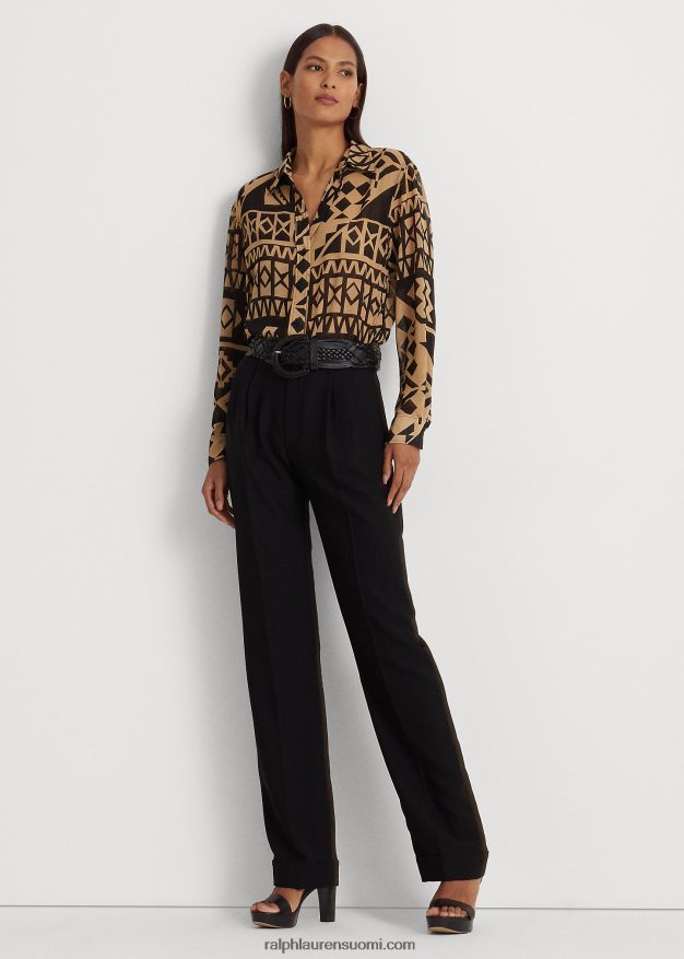 Ralph Lauren naiset geoprintti Georgette-paita 0Z24ZR9535 rusketus/musta