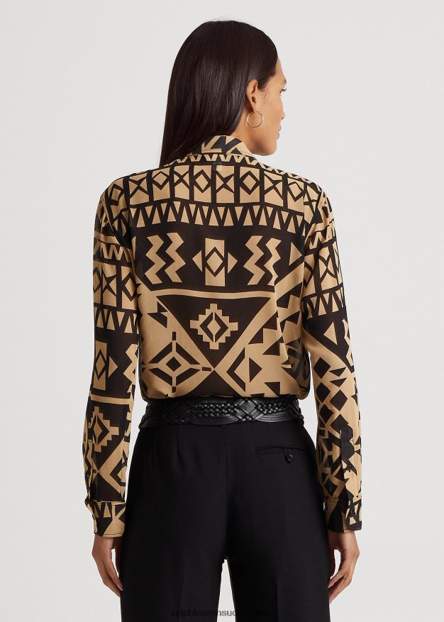 Ralph Lauren naiset geoprintti Georgette-paita 0Z24ZR9535 rusketus/musta