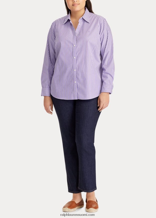 Ralph Lauren naiset helppohoitoinen raidallinen puuvillapaita 0Z24ZR4740