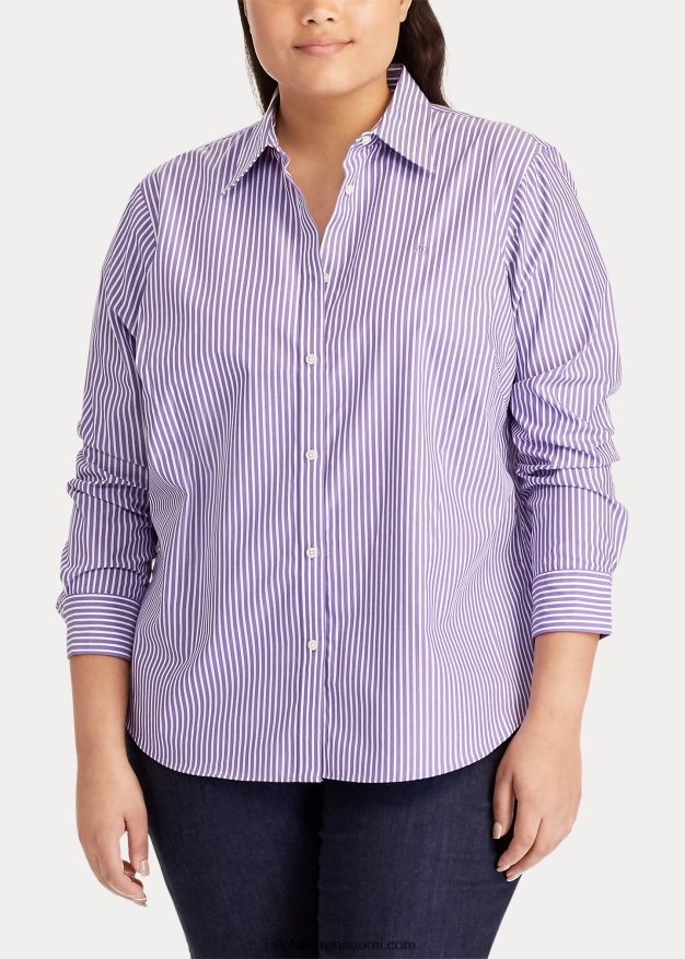 Ralph Lauren naiset helppohoitoinen raidallinen puuvillapaita 0Z24ZR4740