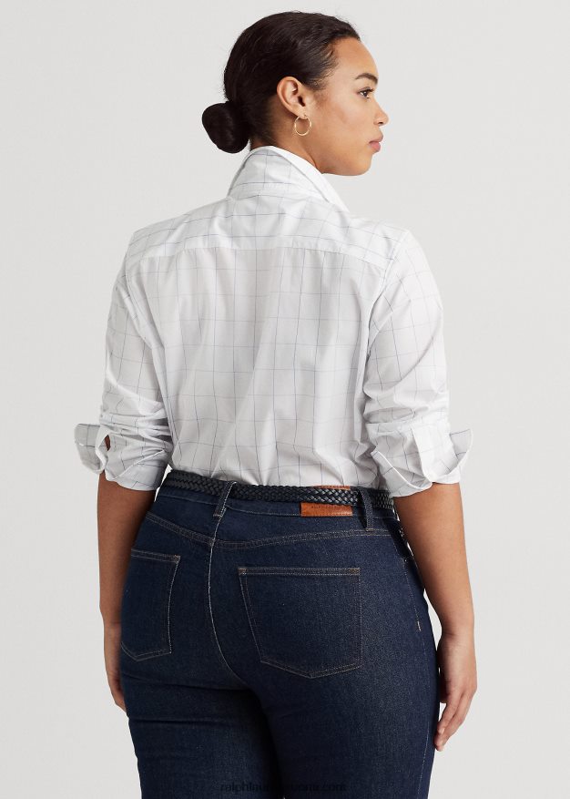 Ralph Lauren naiset ikkunalasillinen puuvillakankainen paita 0Z24ZR4598 valkoinen/sininen