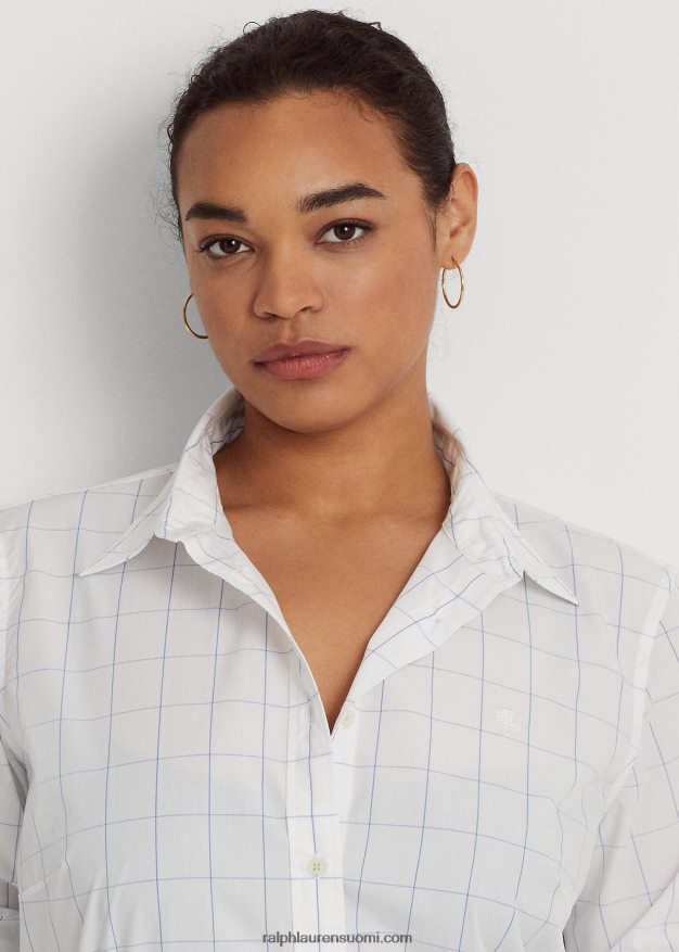 Ralph Lauren naiset ikkunalasillinen puuvillakankainen paita 0Z24ZR4598 valkoinen/sininen