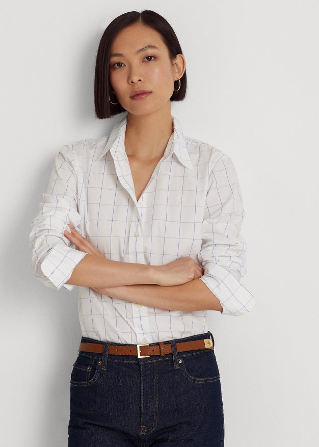 Ralph Lauren naiset ikkunalasillinen puuvillakankainen paita 0Z24ZR9420 valkoinen/sininen