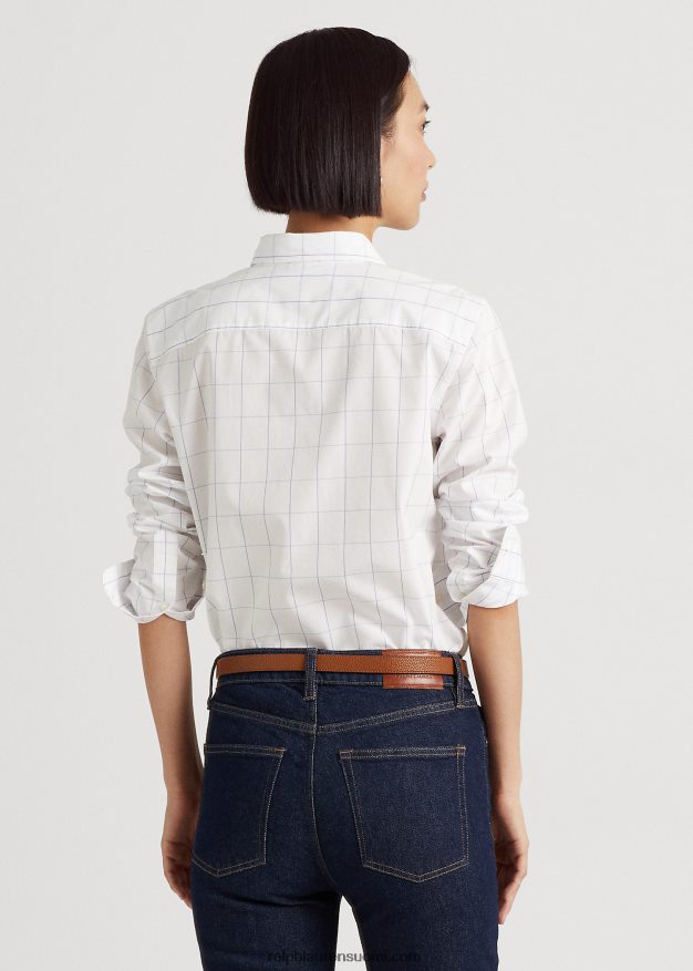 Ralph Lauren naiset ikkunalasillinen puuvillakankainen paita 0Z24ZR9420 valkoinen/sininen