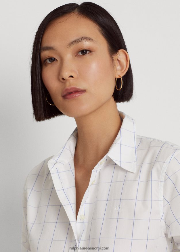 Ralph Lauren naiset ikkunalasillinen puuvillakankainen paita 0Z24ZR9420 valkoinen/sininen