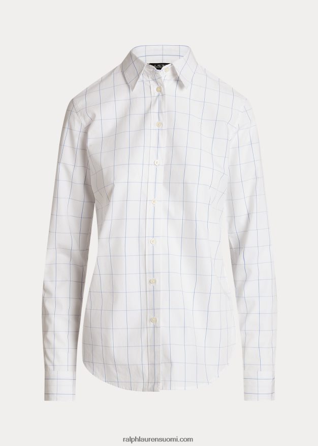 Ralph Lauren naiset ikkunalasillinen puuvillakankainen paita 0Z24ZR9467 valkoinen/sininen