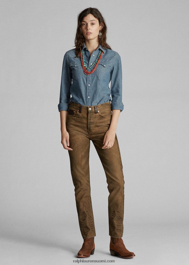 Ralph Lauren naiset indigo chambray länsipaita 0Z24ZR3608 huuhtele