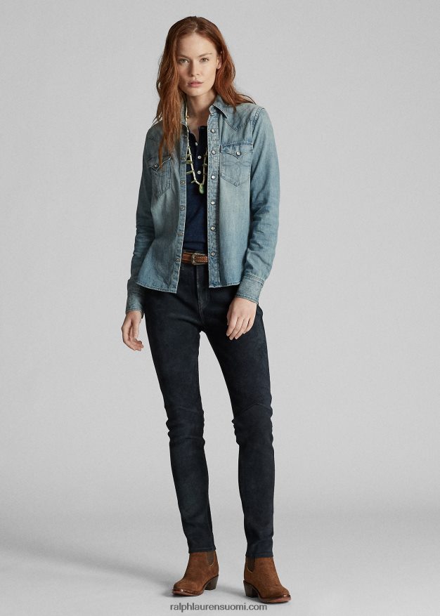 Ralph Lauren naiset indigo denim länsimainen paita 0Z24ZR3611 keskimääräinen pesu