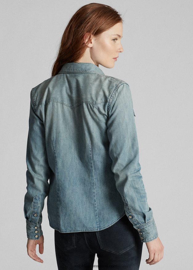 Ralph Lauren naiset indigo denim länsimainen paita 0Z24ZR3611 keskimääräinen pesu